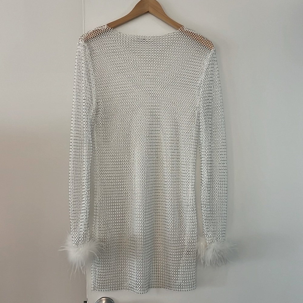 12th Tribe Martini White Rhinestone Mesh Mini Dress
